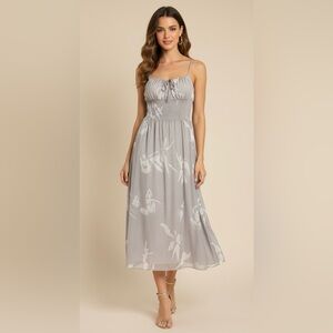 Aritzia Wilfred Genoa Midi Dress Size S Grey Strappy Smocked Feminine Chic $178